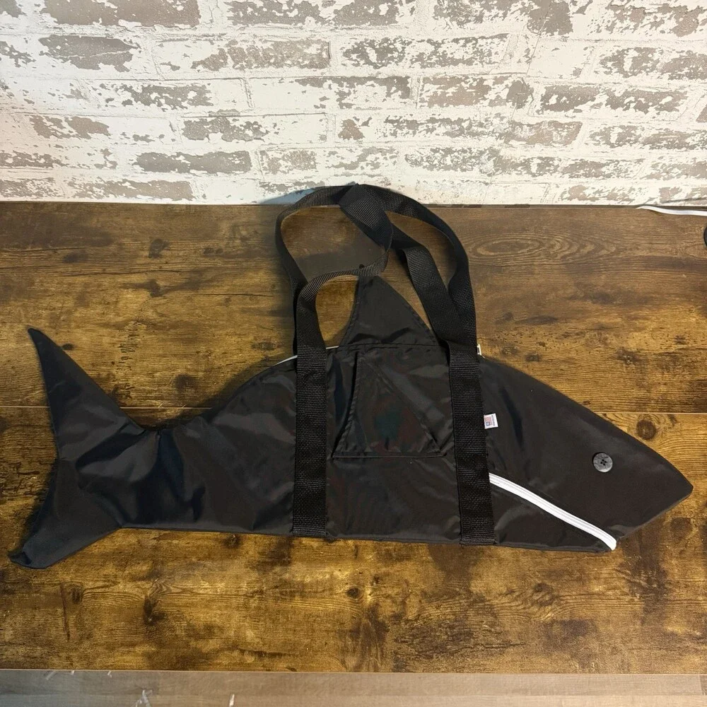 NEW Novelty Shark Shaped Nylon Duffel Tote Bag Zipper Mouth Black